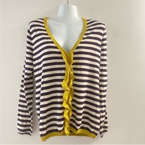 ANTHROPOLOGIE X Sparrow cardigan stripes ruffles black white yellow L